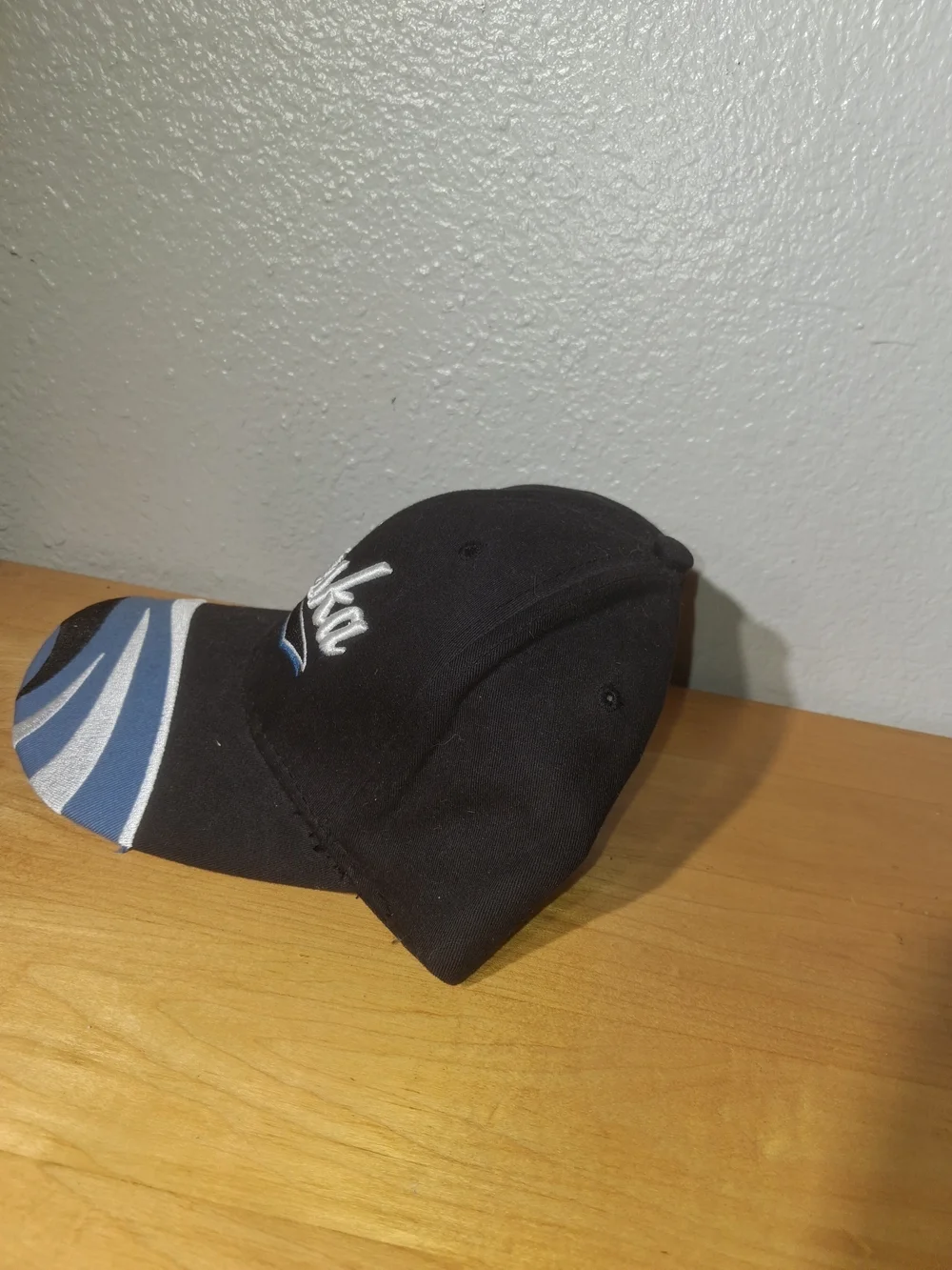 Kids Black Baseball Cap with Blue & Gray Accent